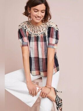 Anthropologie Plaid Swing Top Small